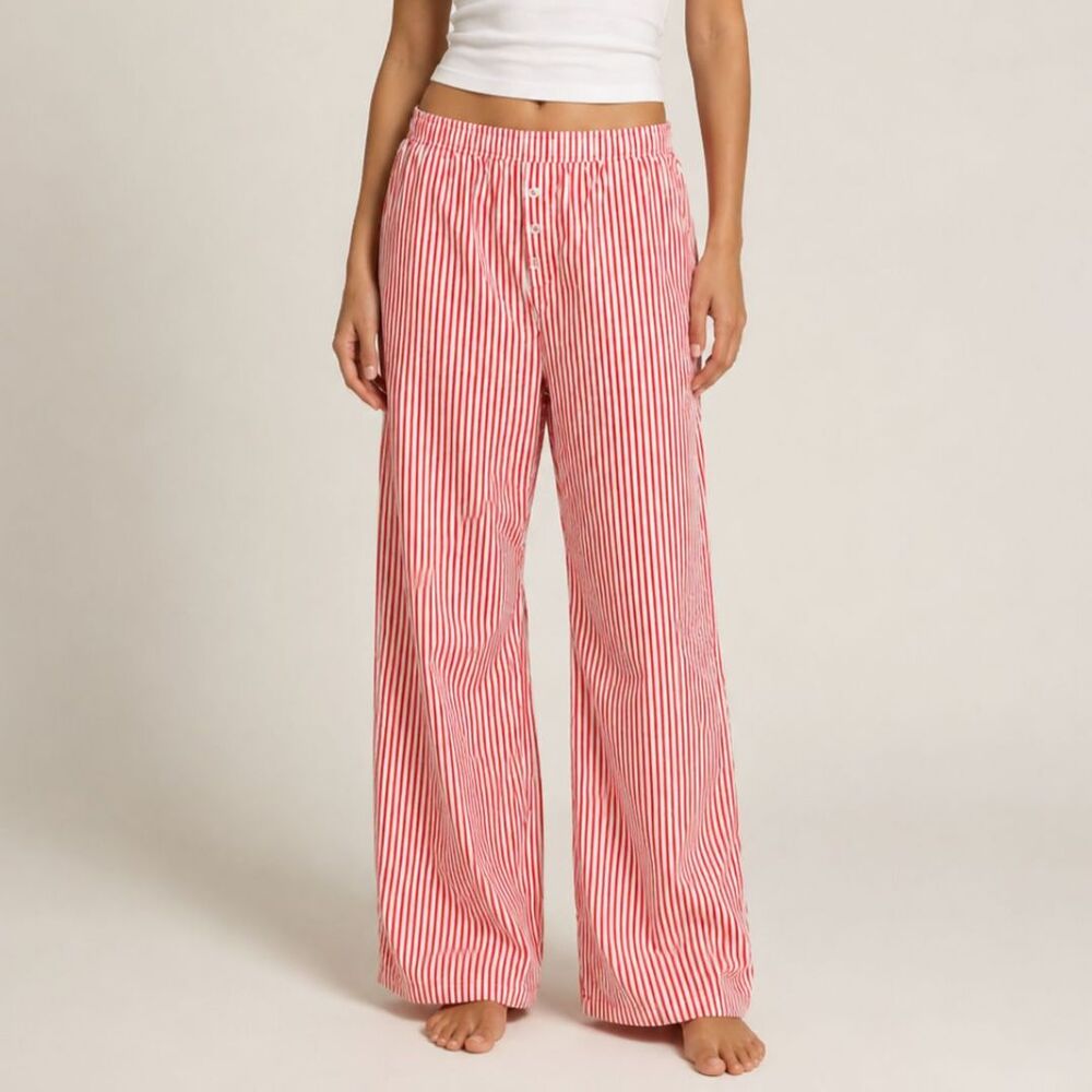 Red White Striped Cotton Pajama Pants Size Small
